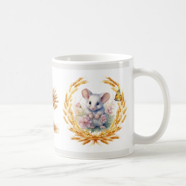 Mug Souris mignonne avec fleurs et pâte de blé (Droite)