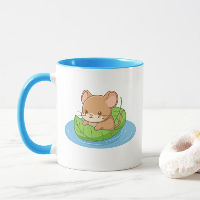 Mug Souris mignonne dans un bateau en feuille (Avec donut)