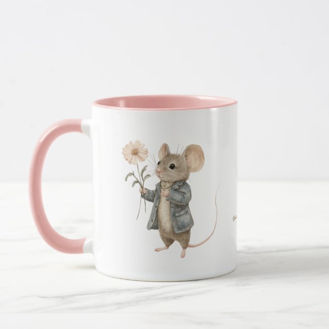 Mug Souris peinte à la main avec pouponnière à fleurs (Gauche)