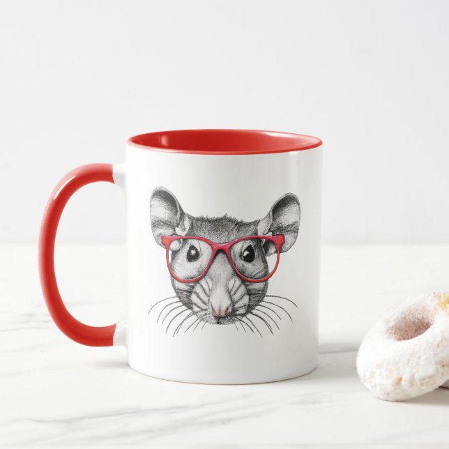 Mug Souris portant des lunettes, souris amateurs (Avec donut)