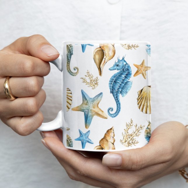 Mug Sous la mer bleu et or personnalisé (Créateur téléchargé)
