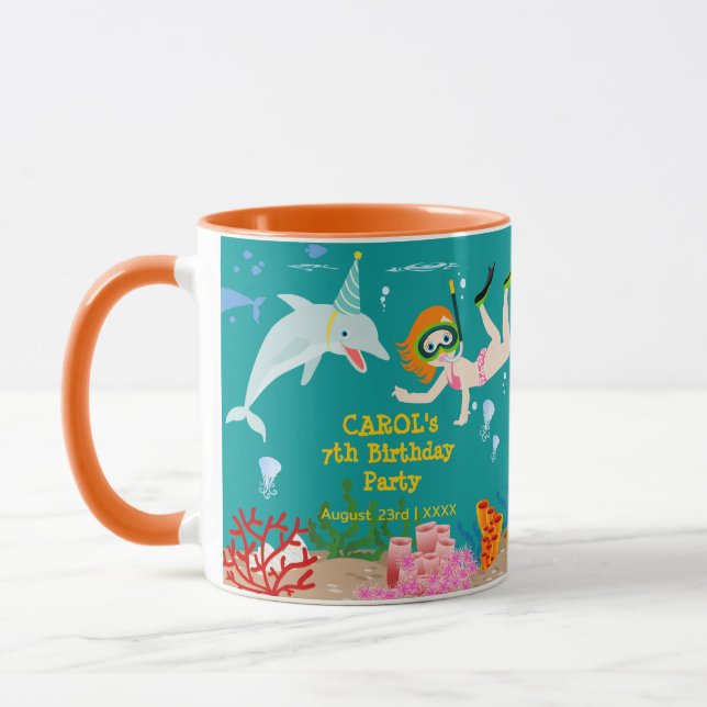 Mug Sous la mer dauphins et fête d'anniversaire fille (Gauche)