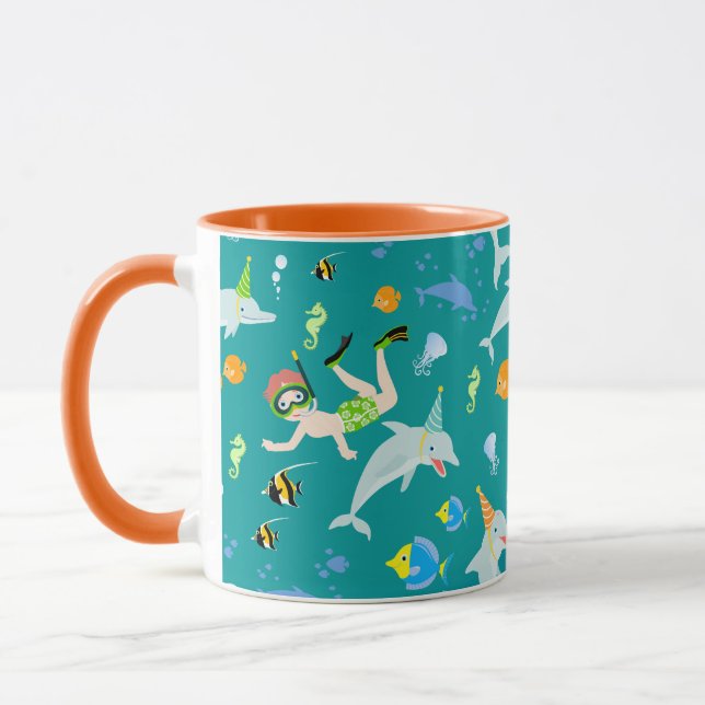 Mug Sous la mer dauphins et fête d'anniversaire garçon (Gauche)