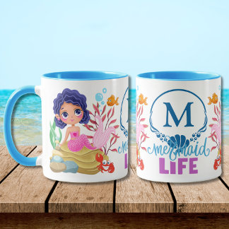 Mug Sous le monogramme de la vie de la sirène de mer