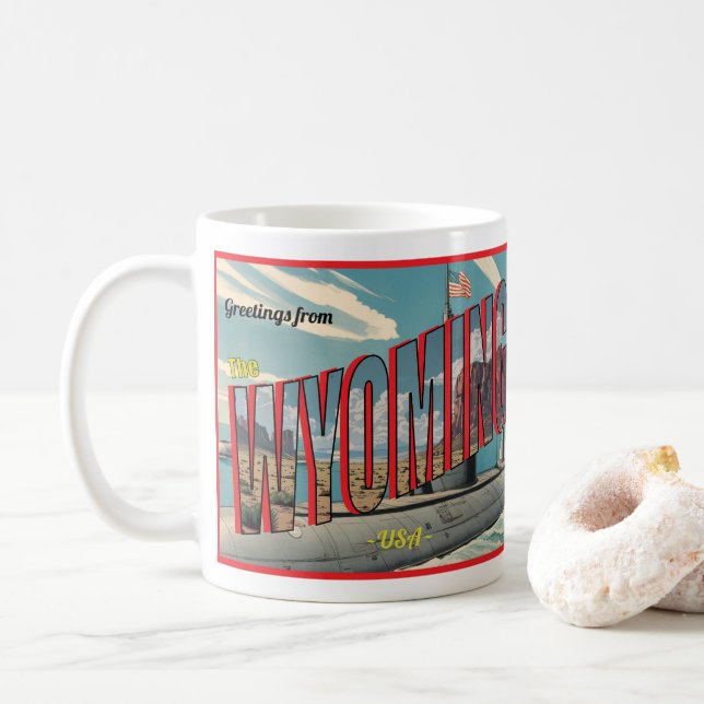 Mug Sous-marin Wyoming Pour USA Retro Carte Postale (Avec donut)