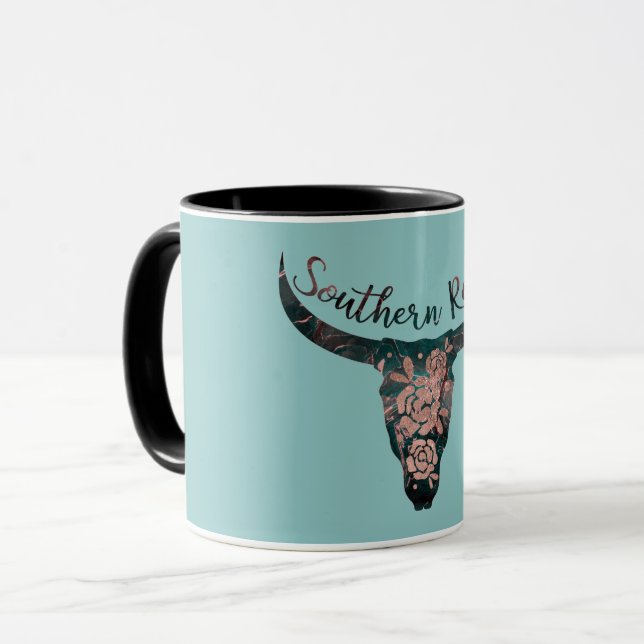 Mug Southern Roots Country Longhorn Rose & Green (Devant gauche)