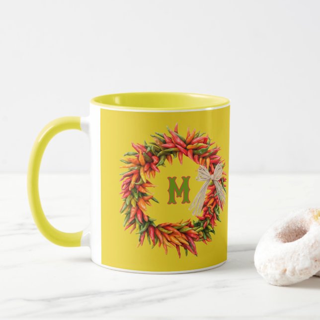 Mug Southwest Colorful Chile Wreath Personalized (Avec donut)