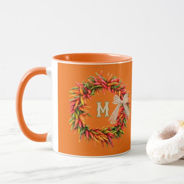 Mug Southwest Colorful Chile Wreath Personalized (Avec donut)