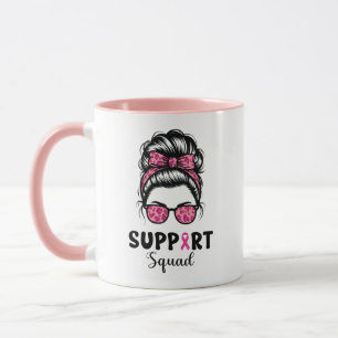 Mug Soutien Squad Messy Bun Pink Warrior Cancer du sei