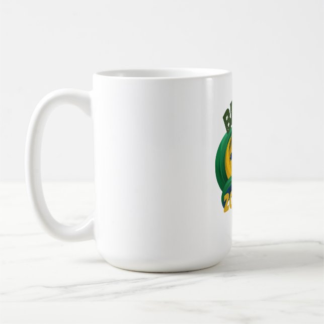 Mug souvenir aux couleurs du drapeau du Brésil. (Gauche)