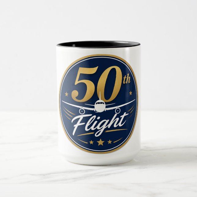 Mug souvenir de voyage en avion d'or 50e vol (Centre)