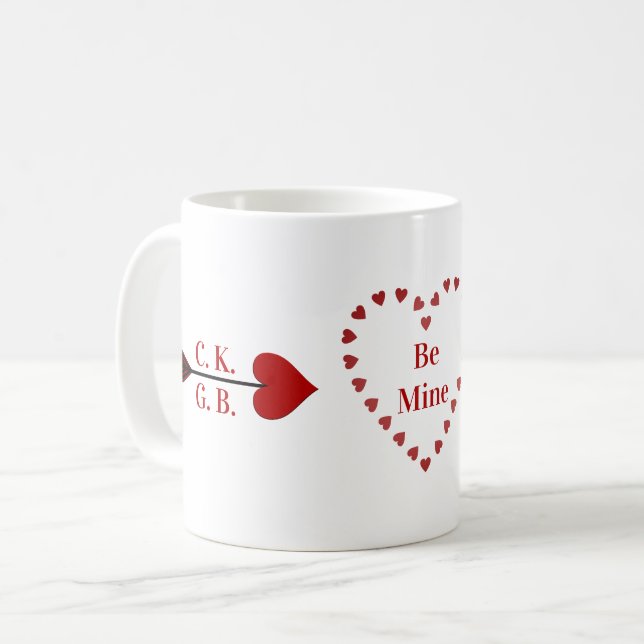 Mug Soyez à moi ! Cœurs Flèche de Cupidon Initiales Ta (Devant gauche)