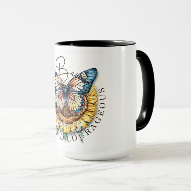 Mug Soyez forts et courageux citation biblique (Devant droit)