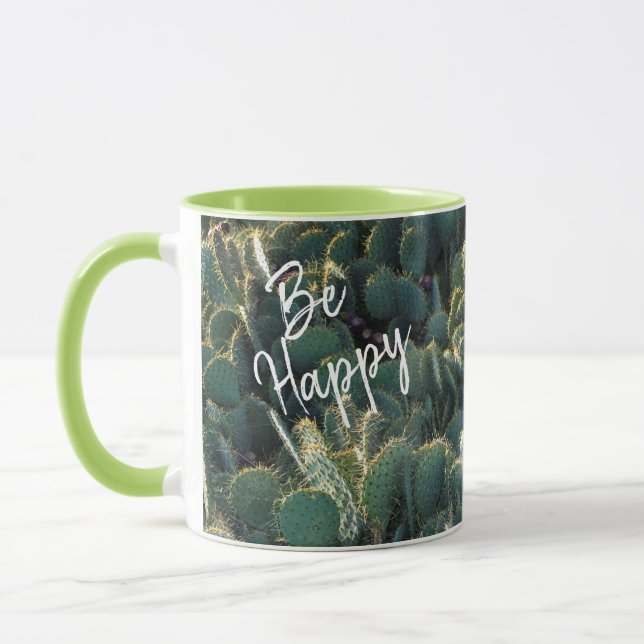 Mug Soyez heureux avec cactus et noms (Gauche)