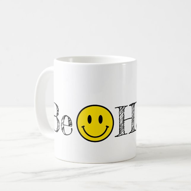 Mug Soyez heureux Typographie Smile Face Emoji Coffee  (Devant gauche)