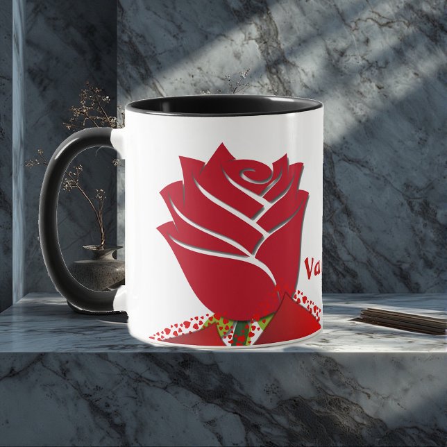 Mug Soyez Mon Valentine Rose Rouge Romantique Floral P (Be My Valentine Red Rose Romantic Floral Custom Mug)