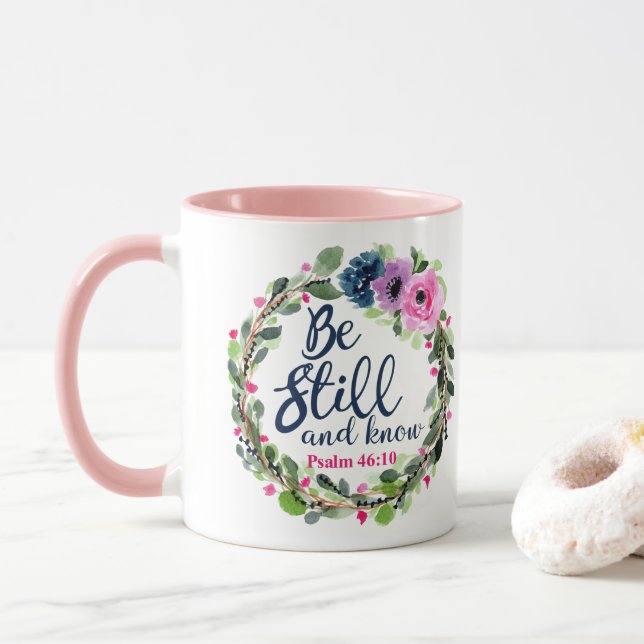 Mug Soyez toujours et sachez le vers floral rose de (Avec donut)