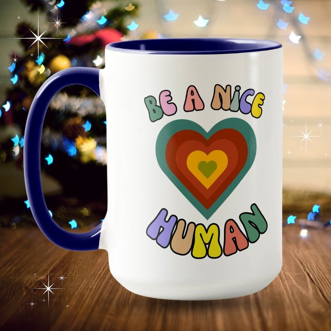 Mug Soyez un gentil Humain BOHO Heart Graphisme (Shown in 15oz. Available in multiple sizes, types and colors. )
