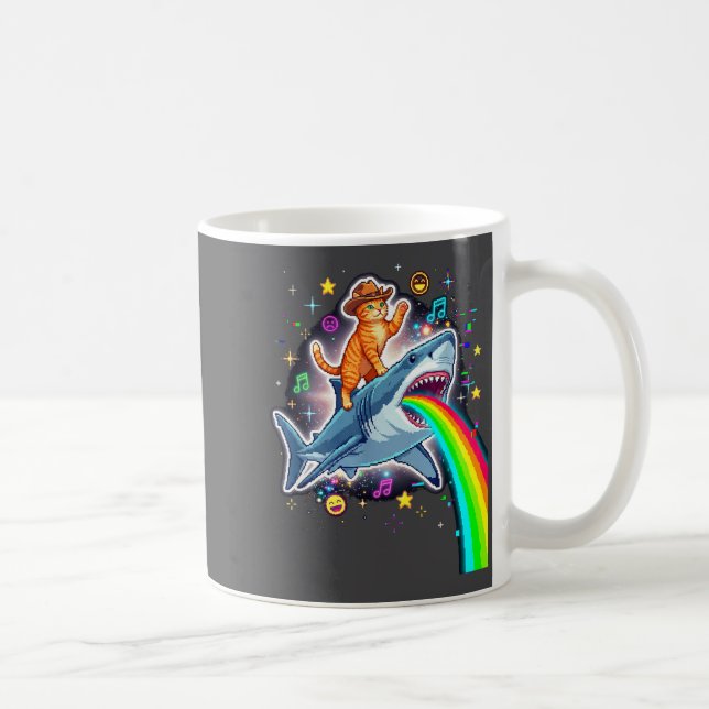 Mug Space Cowboy Cat Riding Shark Rainbow Xel Art  (Droite)