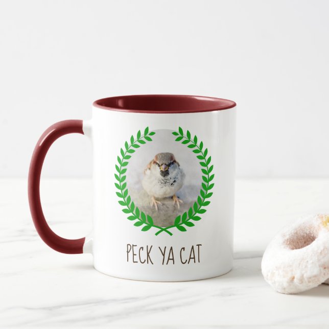 Mug Sparrow Warrior - Peck Ya Cat drôle personnalisabl (Avec donut)