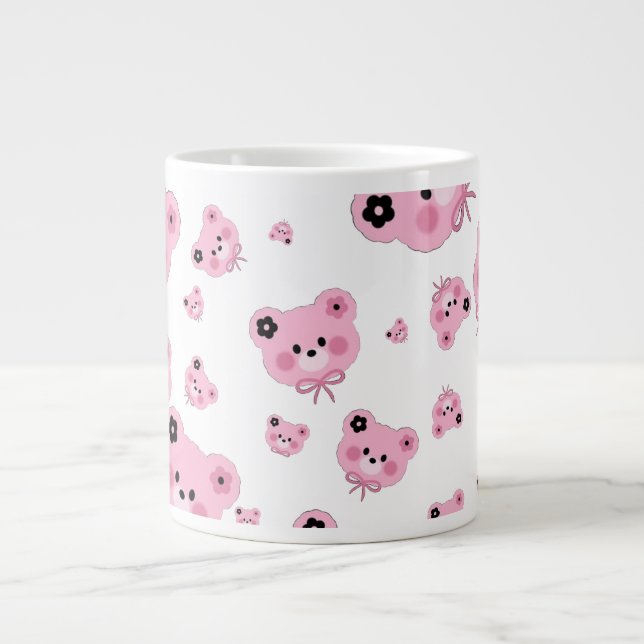 Mug Spécial Ourson Mignon – Rose & Noir (Devant)