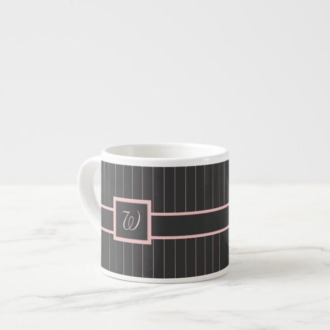 Mug Spécialité Noir avec Rayures Roses (Devant gauche)