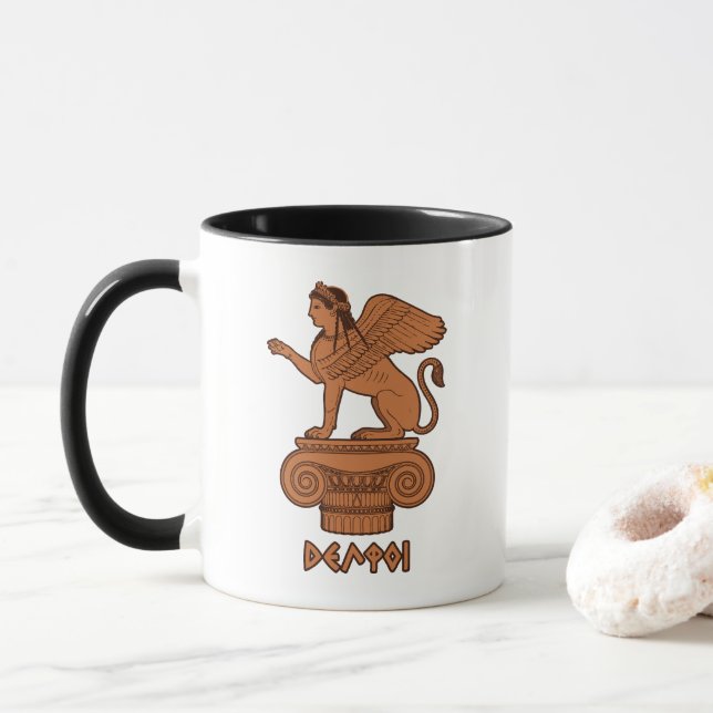 Mug Sphinx à Delphes - Figure rouge antique grecque (Avec donut)