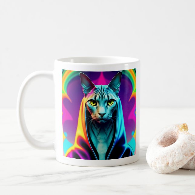 Mug Sphinx cat, street art, coloré (Avec donut)