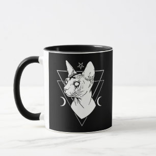 Mug Sphynx en métal noir Chat Goth and Death Metal