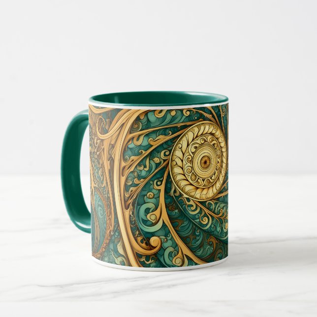 Mug Spirales en vert et or (Devant gauche)
