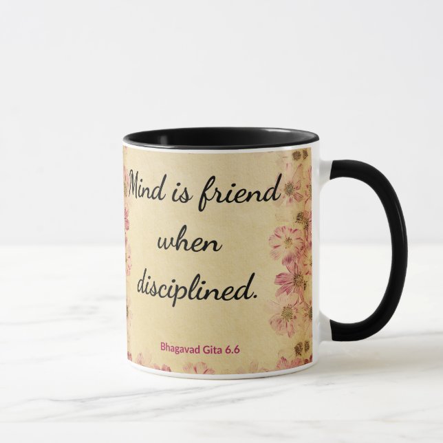 Mug Spiritual Beige Pink Gita Disciplined Mind Print (Droite)