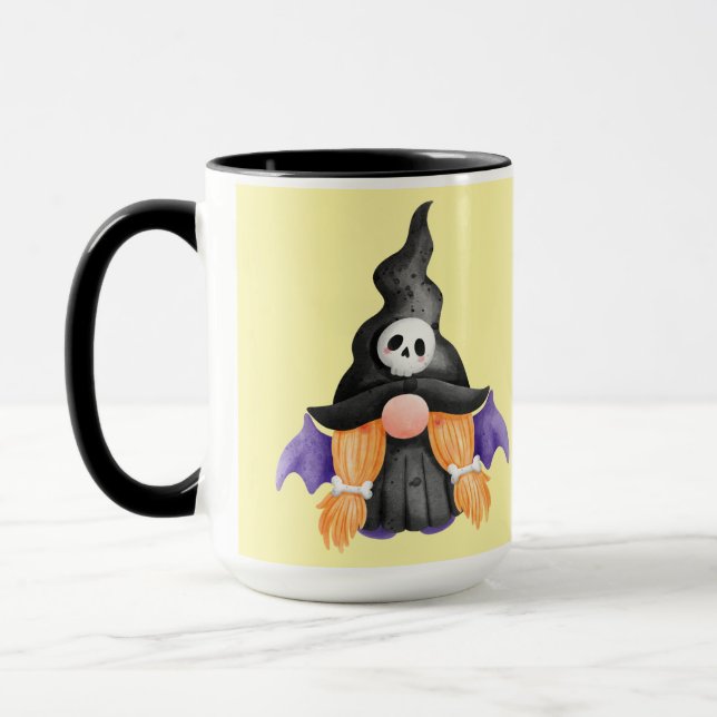 Mug Spooky Black Halloween Witch Gnome With Skull (Gauche)
