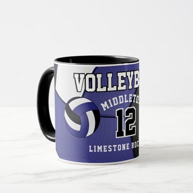 Mug Sport de volley-ball bleu foncé et blanc (Devant gauche)