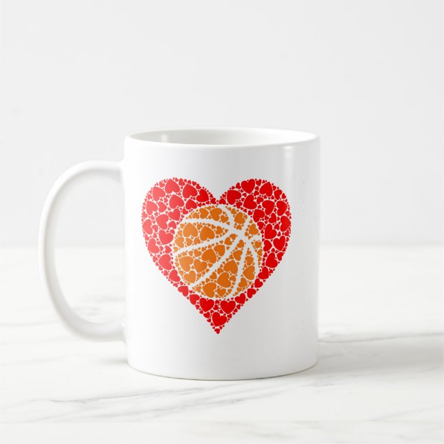 Mug Sports Basketball Ball Red Love Shaped Heart Valen (Gauche)