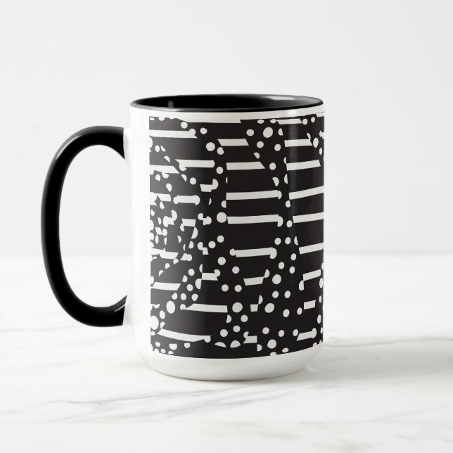 Mug Spots et bandes 2 en blanc sur noir (Gauche)