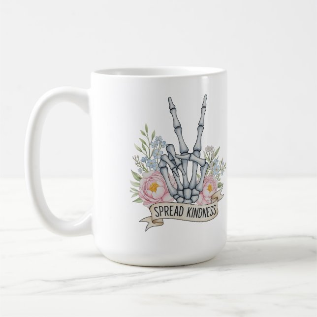 Mug "Spread Kindness" Skeleton Peace Sign – Watercolor (Gauche)