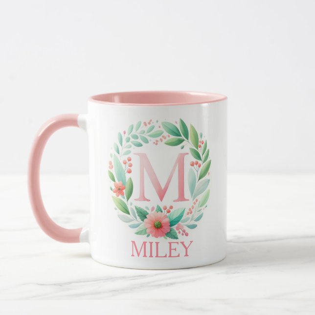 Mug Spring Blossom Lettre personnalisée M - Nom person (Gauche)