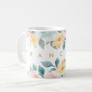 Mug Spring Pastels Floral Aquarelle Ajouter Votre Nom