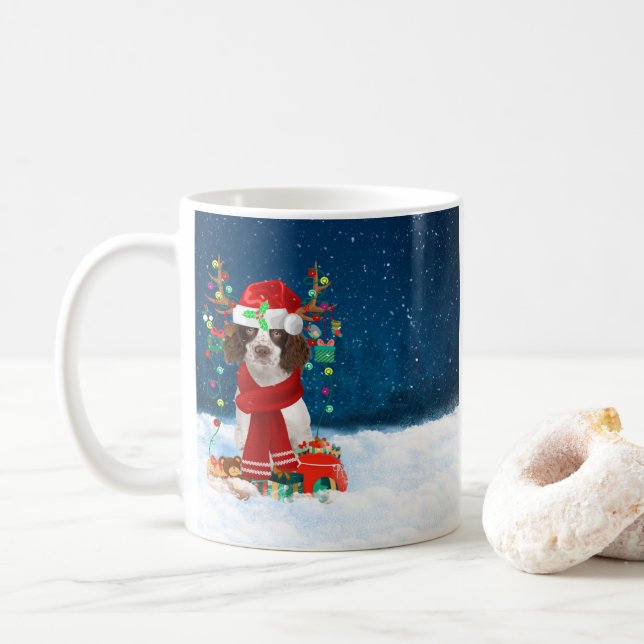 Mug Springer anglais Spaniel chien avec cadeaux de Noë (Avec donut)