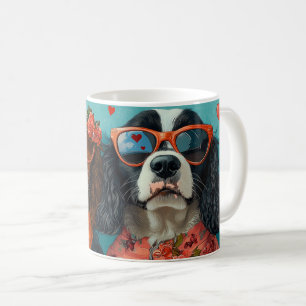 Mug Springer Spaniel avec Roses de cœur pour la Saint-