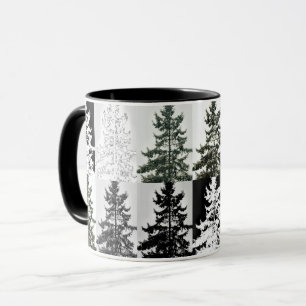 Mug Spruce Trees Black White Grey Nature Art