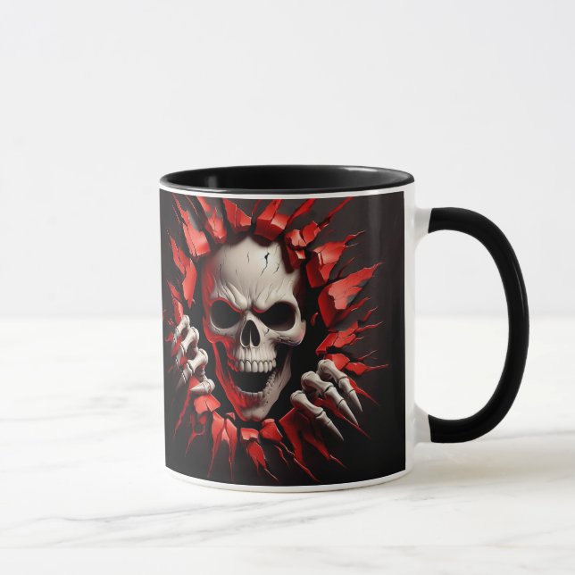 Mug Squelette 3D Rouge Noir Blanc Éffrayant Halloween (Droite)
