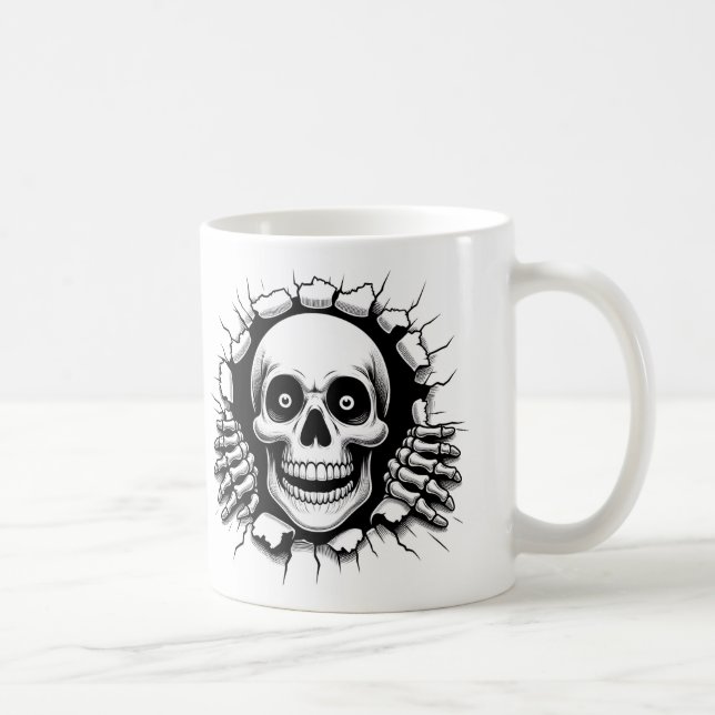 Mug Squelette 3D se brisant à travers le fond Hallowee (Droite)