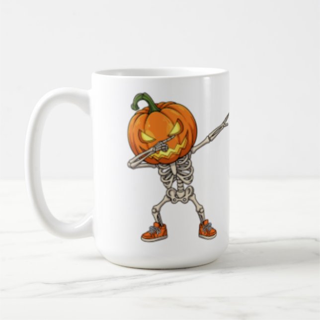 Mug Squelette avec tête Citrouille Dab Dance Halloween (Gauche)