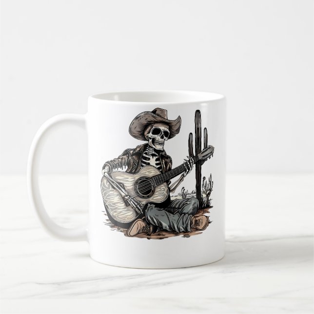 Mug Squelette de cowboy occidental drôle jouant de la  (Gauche)