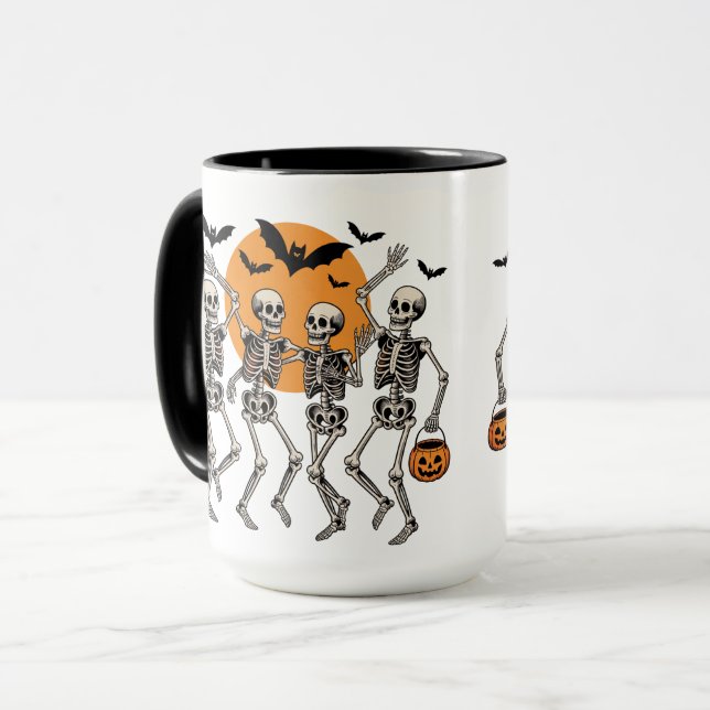 Mug Squelette de danse d'Halloween Danse Citrouille (Devant gauche)