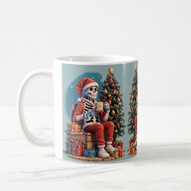 Mug Squelette de dessin portant Père Noël Boire du caf (Gauche)