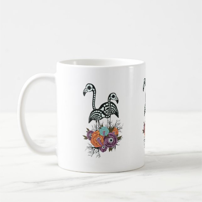 Mug Squelette de Flamant rose avec des fleurs de (Gauche)