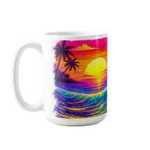 Squelette de néon faisant du surf sur un coucher d