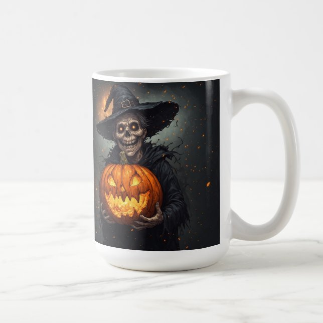 Mug Squelette de sorcière avec citrouille lumineuse Ha (Droite)